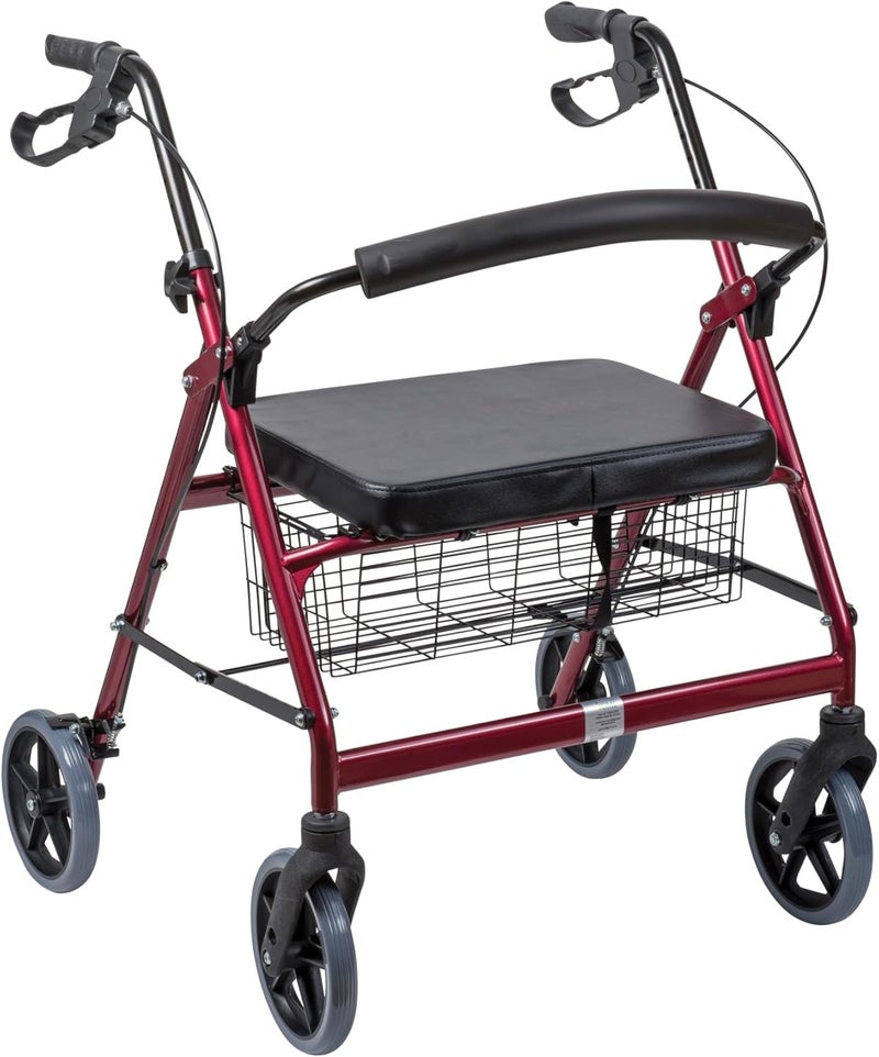 DMI مشاية بارياطرية ثقيلة من الصلب عريضة للغاية مع مقعد وسلة بلون بورغندي قابلة للطي - Image 1
