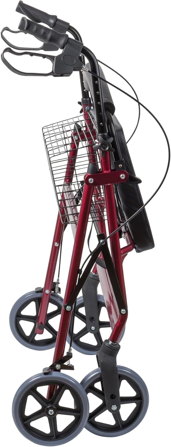 DMI مشاية بارياطرية ثقيلة من الصلب عريضة للغاية مع مقعد وسلة بلون بورغندي قابلة للطي - Image 4