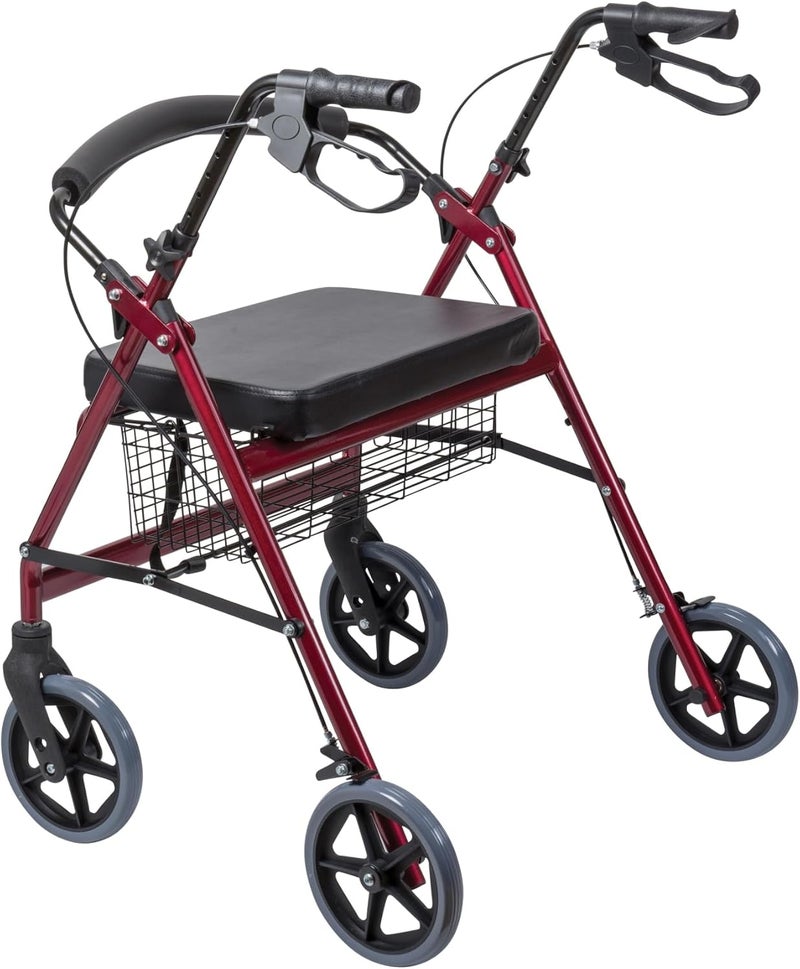 DMI مشاية بارياطرية ثقيلة من الصلب عريضة للغاية مع مقعد وسلة بلون بورغندي قابلة للطي - Image 5