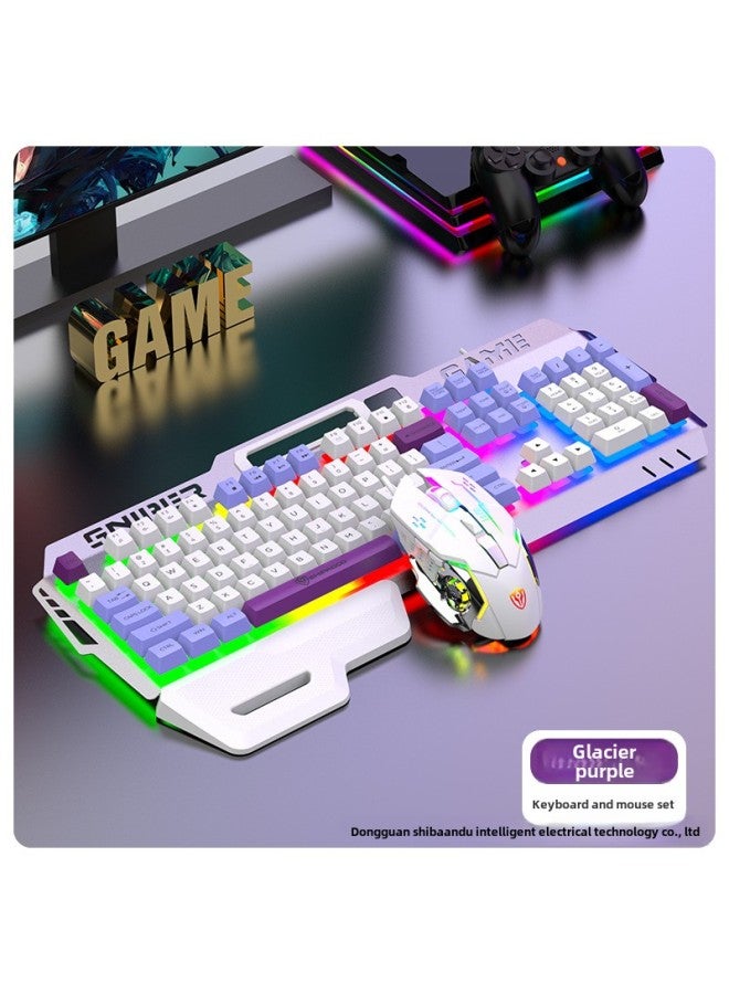 Eighteen Crossing GK50 Metal Game Keyboard Mouse Suit Game Backlight Computer Universal-Color:White And Purple Single Keyboard + Hot Wheels Mouse - Image 1