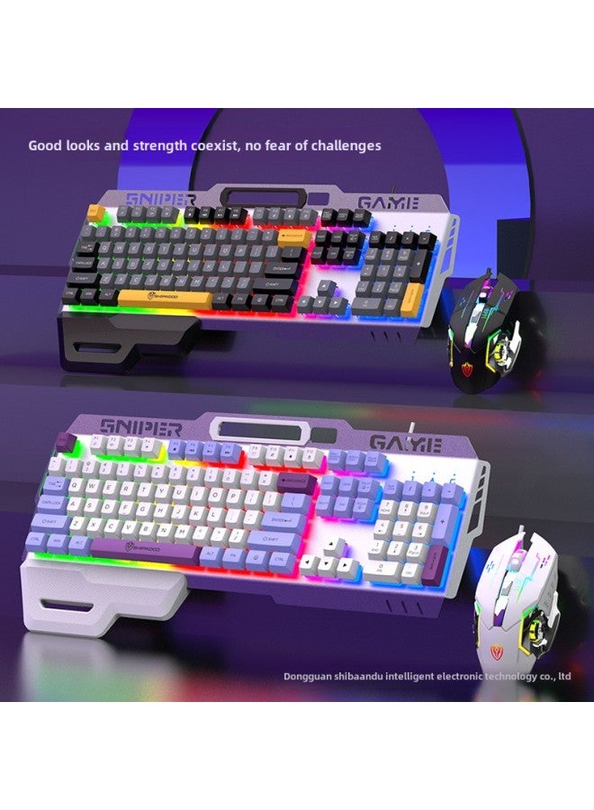 Eighteen Crossing GK50 Metal Game Keyboard Mouse Suit Game Backlight Computer Universal-Color:White And Purple Single Keyboard + Hot Wheels Mouse - Image 3