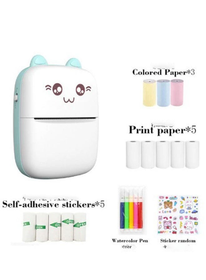phomemo Mini Portable Printer, ink-free thermal printer, connects wirelessly to mobile phones for printing. Includes 5 rolls of printer paper, 5 rolls of adhesive labels, 3 rolls of coloured paper, 1 set of coloured pens, and 1 sticker sheet. Suitable for offices, homes, outdoor use, travel, etc. (Pink) - Image 1