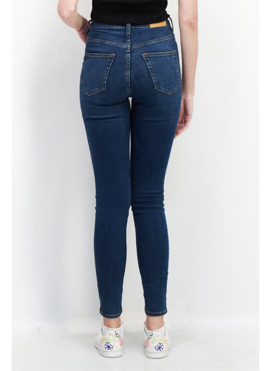 MONKI Women Dark Washed Stretchable Denim Jeans, Medium Blue  - Image 2