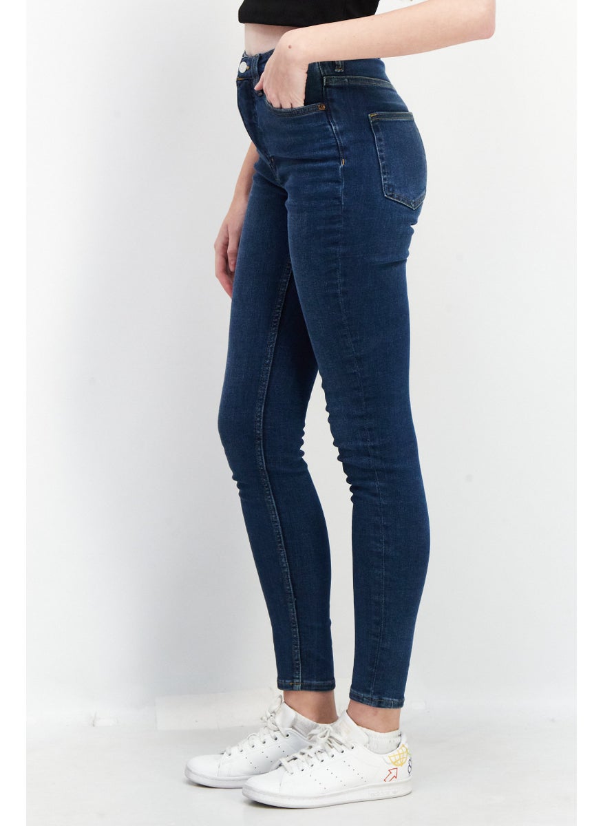 MONKI Women Dark Washed Stretchable Denim Jeans, Medium Blue  - Image 4