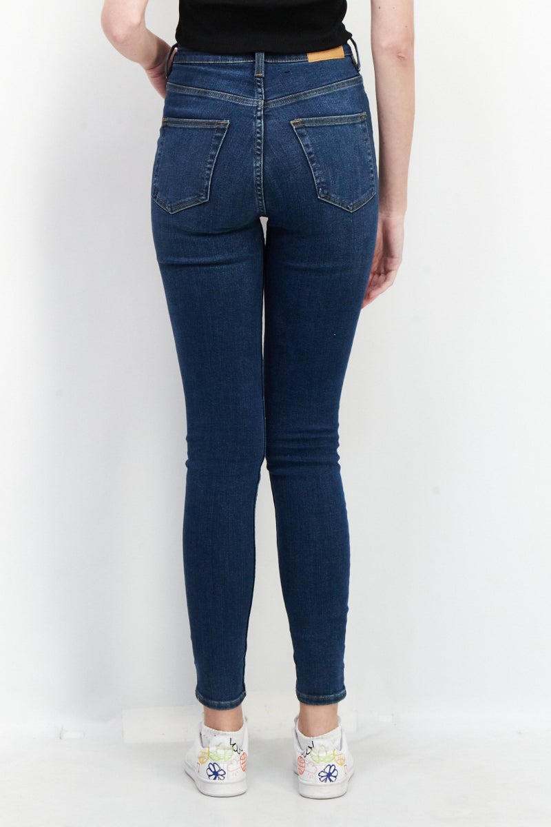 MONKI Women Dark Washed Stretchable Denim Jeans, Medium Blue - Image 2