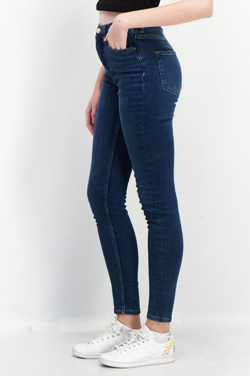 MONKI Women Dark Washed Stretchable Denim Jeans, Medium Blue - Image 4