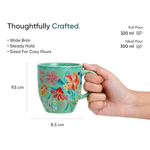 Shay Ceramic Coffee Mug, 1 Pc, 300ml, Big Bold Floral | Medium Mug | Glossy Finish | Ceramic Cup | Microwave Safe (Mint Big Bold Milk Mug, 1Pc) - Image 4
