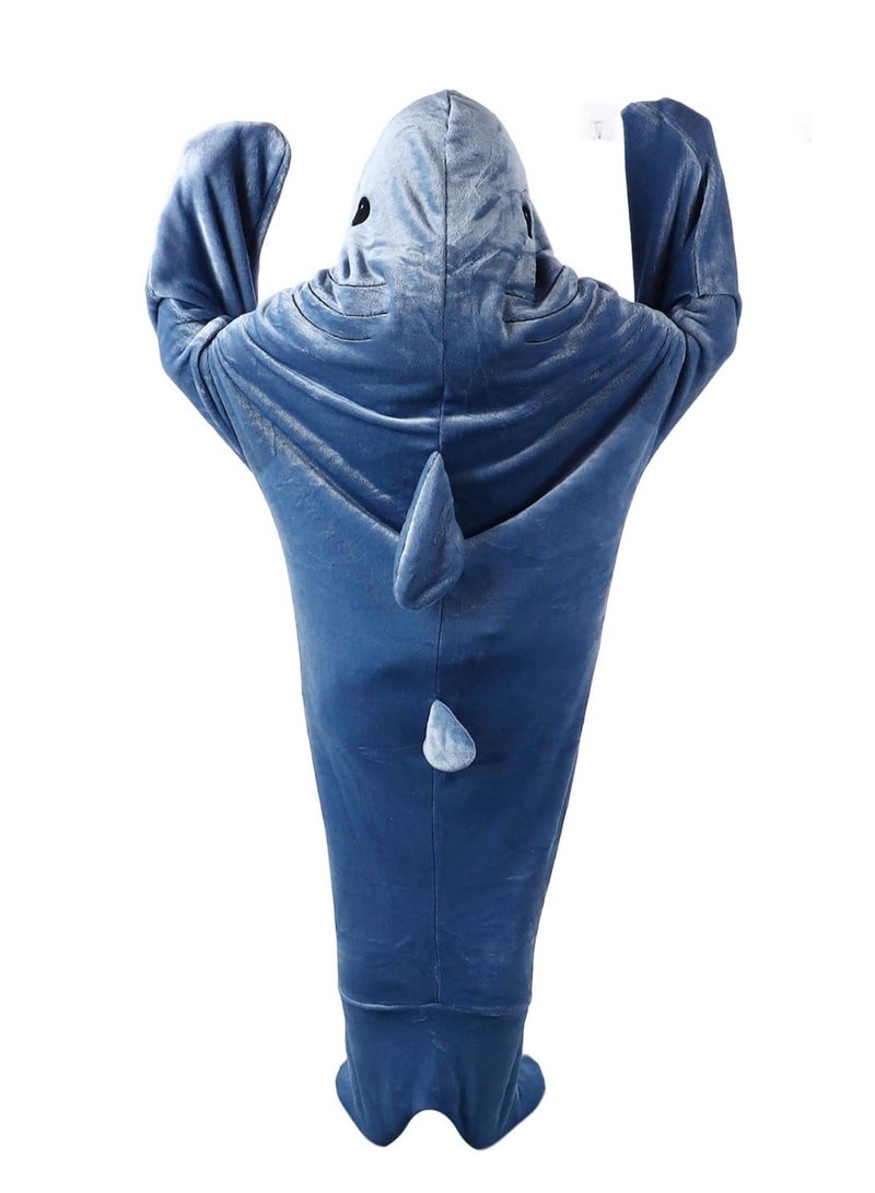 Shark Sleeping Bag Soft Cozy Flannel Hoodie Wearable Shark Blanket with Shark Tail Hooded Blanket Size M  - Image 1