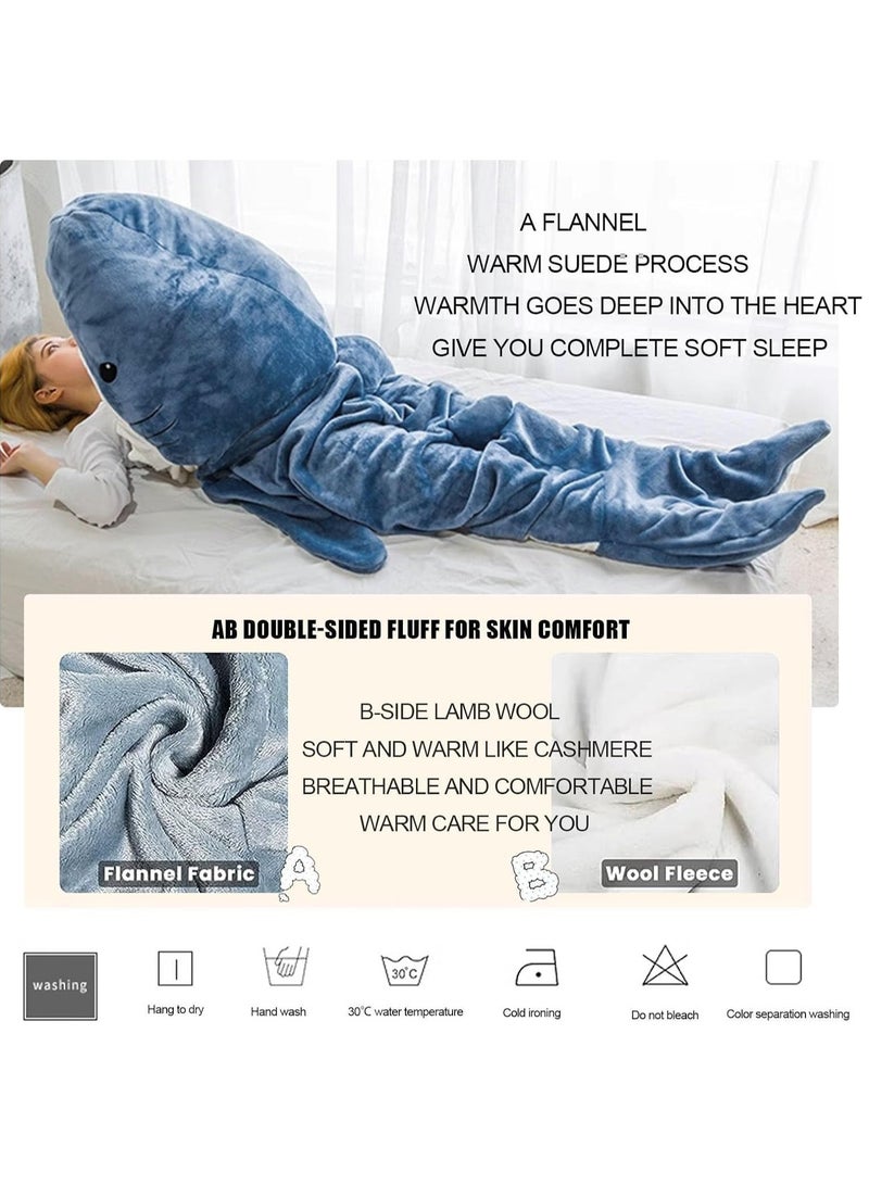 Shark Sleeping Bag Soft Cozy Flannel Hoodie Wearable Shark Blanket with Shark Tail Hooded Blanket Size M  - Image 4