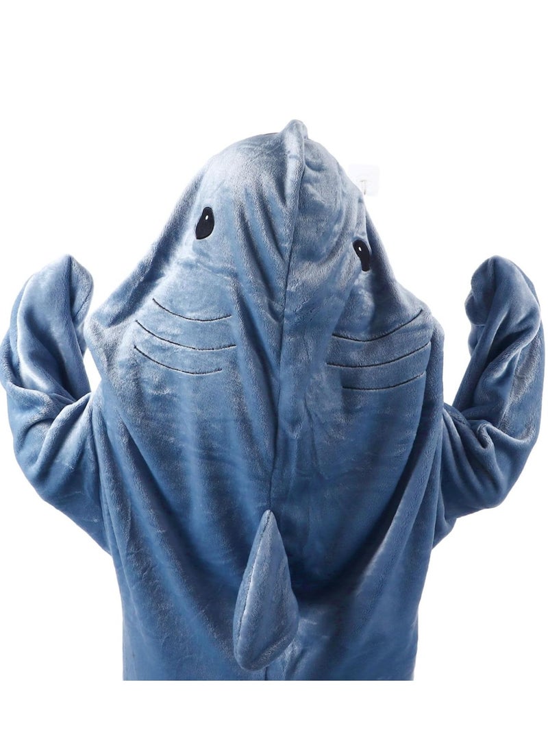 Shark Sleeping Bag Soft Cozy Flannel Hoodie Wearable Shark Blanket with Shark Tail Hooded Blanket Size M  - Image 3