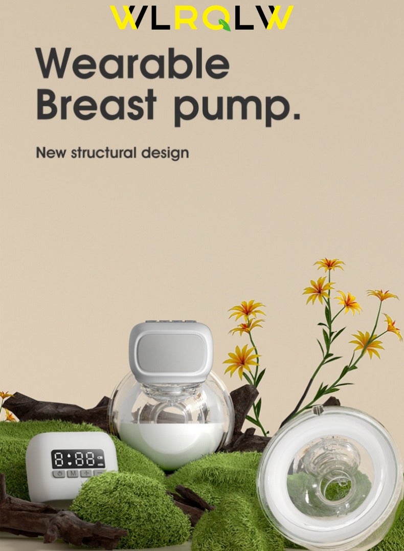 WLRQLW Electric Breast Pump Hands-Free Breast Pump Wearable Upgraded Version, Touch Control LED Display Electric Breast Pump Portable Low Noise, 3 Modes and 9 Levels of Suction, Capacity 180ml - Image 2
