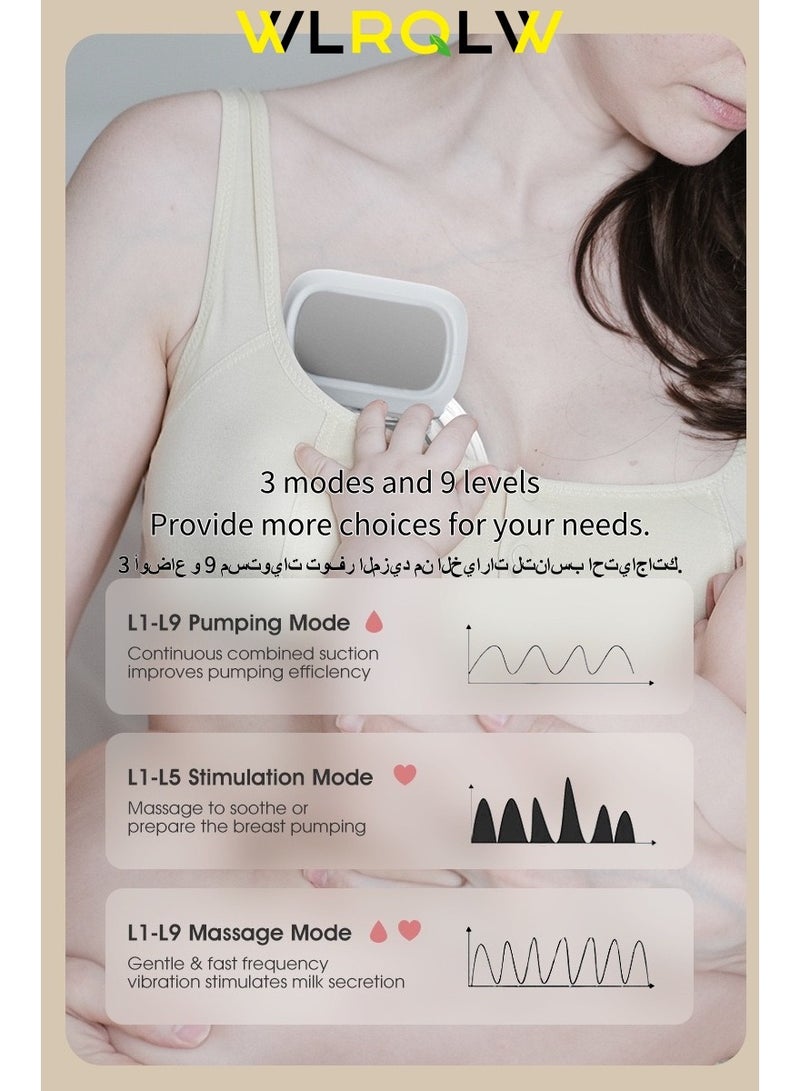 WLRQLW Electric Breast Pump Hands-Free Breast Pump Wearable Upgraded Version, Touch Control LED Display Electric Breast Pump Portable Low Noise, 3 Modes and 9 Levels of Suction, Capacity 180ml - Image 4