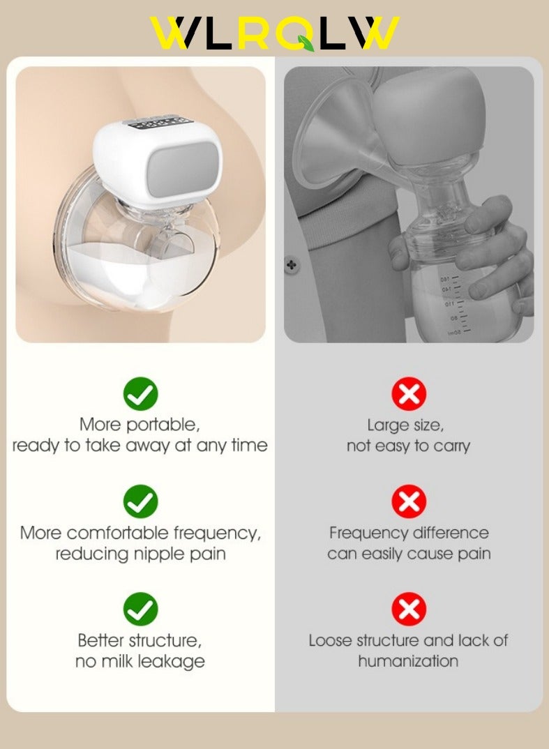 WLRQLW Electric Breast Pump Hands-Free Breast Pump Wearable Upgraded Version, Touch Control LED Display Electric Breast Pump Portable Low Noise, 3 Modes and 9 Levels of Suction, Capacity 180ml - Image 5