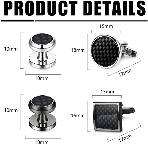 LOYALLOOK 8pcs Mens Carbon Fiber Cufflinks and Shirt Studs Set Tuxedo Shirts Business Wedding Silver Black Gold Tone - Image 3
