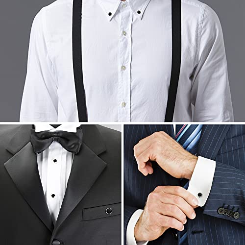 LOYALLOOK 8pcs Mens Carbon Fiber Cufflinks and Shirt Studs Set Tuxedo Shirts Business Wedding Silver Black Gold Tone - Image 2