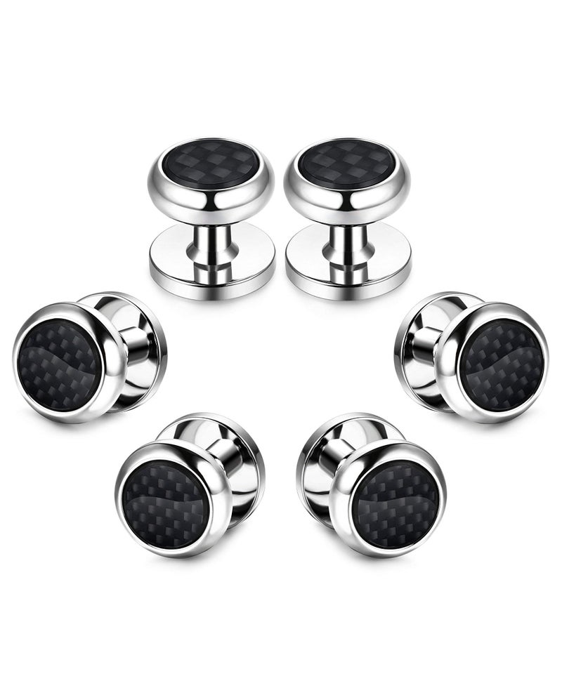 LOYALLOOK 8pcs Mens Carbon Fiber Cufflinks and Shirt Studs Set Tuxedo Shirts Business Wedding Silver Black Gold Tone - Image 5
