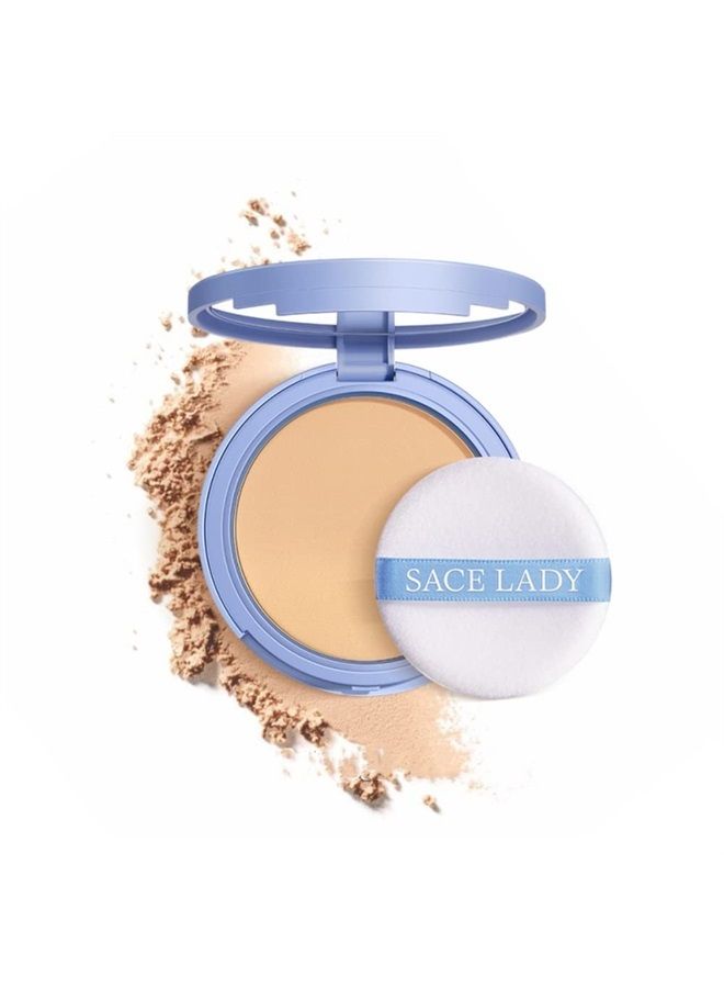 SACE LADY بودرة مضغوطة للوجه للتحكم في الزيت، بودرة تثبيت ناعمة غير لامعة، مكياج مقاوم للماء يدوم طويلاً، تجميل خفيف الوزن، خالية من القسوة، 0.28 أونصة - Image 1