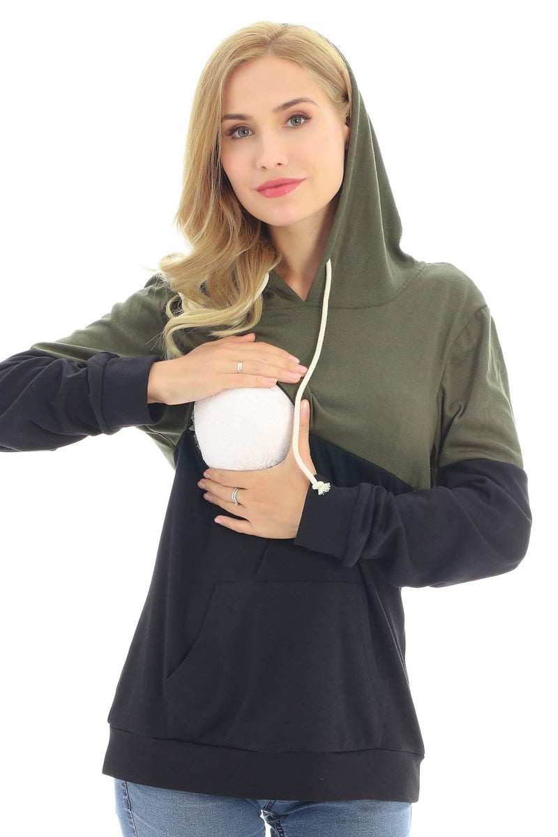 Bearsland Women's Maternity Breastfeeding Sweater Hoodie Nursing Sweatshirt with Pockets,ArmyGreen,L - Image 5