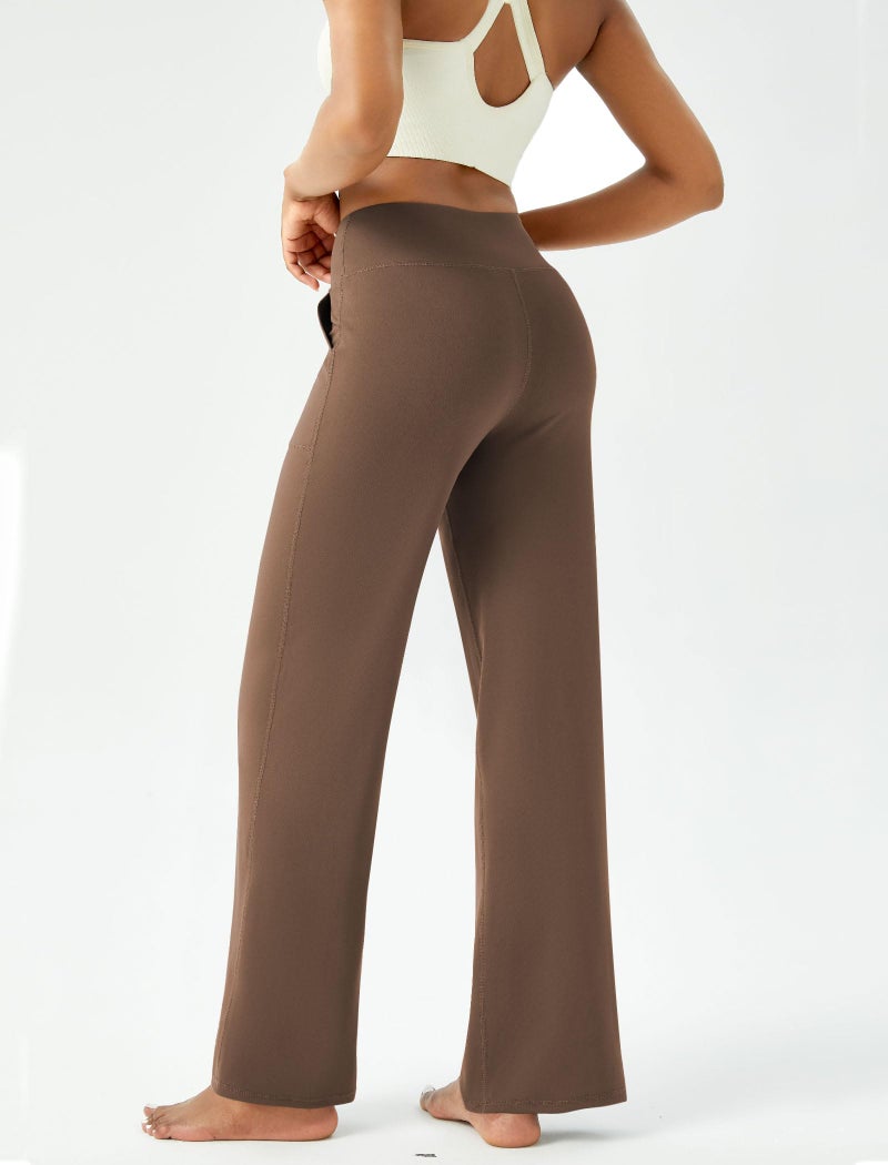 DLOODA Womens Wide Leg Yoga Pants Casual Work Dress Pants Lounge Sweatpants High Waist Comfy Loose Trousers with Pockets Brown - Image 4