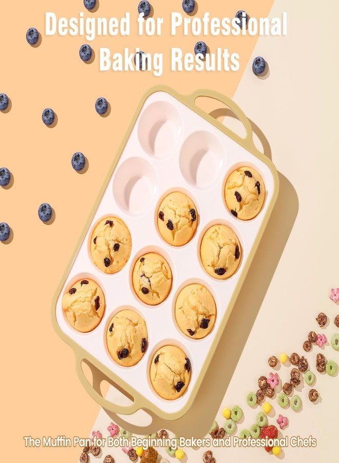 Fimary Silicone Muffin Pans for Baking 2 Pack, 2.6 Inch with Metal Reinforced Frame, Regular Size Nonstick Cupcake Pan 12 Cups for Baking Homemade Muffins, Dishwasher Safe BPA Free-Light Yellow - Image 2