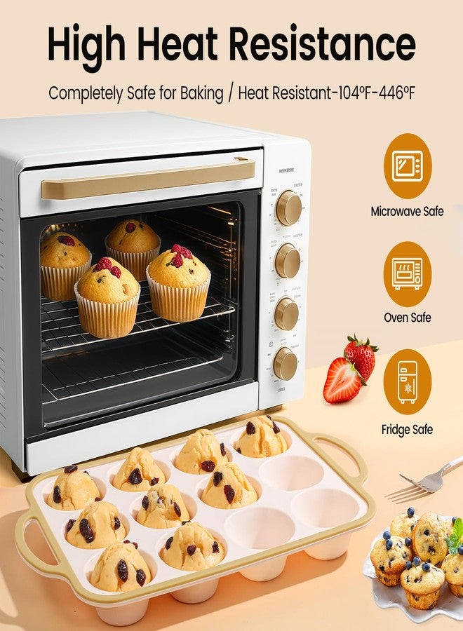 Fimary Silicone Muffin Pans for Baking 2 Pack, 2.6 Inch with Metal Reinforced Frame, Regular Size Nonstick Cupcake Pan 12 Cups for Baking Homemade Muffins, Dishwasher Safe BPA Free-Light Yellow - Image 5