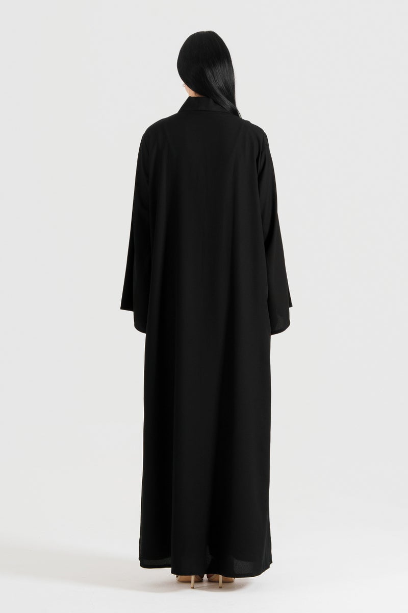 روزيت عباية عباية مزخرفة مع تطريز فضية على الياقة وأكمام واسعة - Image 2