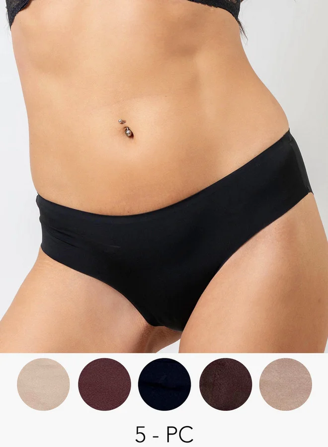 Aadaraya Aadaraya Assorted Bikini Briefs with Elasticated Waistband - Set of 5