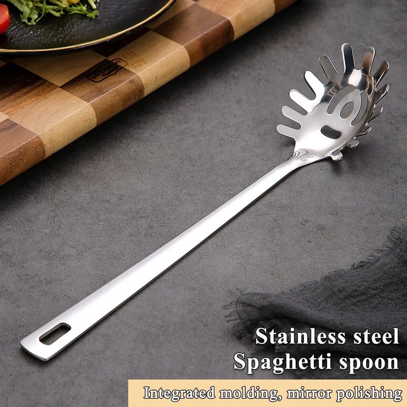 ReaNea Spaghetti Spoon, Pasta Server, Stainless Steel Pasta Spoon with Teeth, One-Piece Metal Pasta Fork, Noddle Fork Kitchen Utensils, Heat Resistant, Dishwasher Safe, Easy to Clean - Image 3