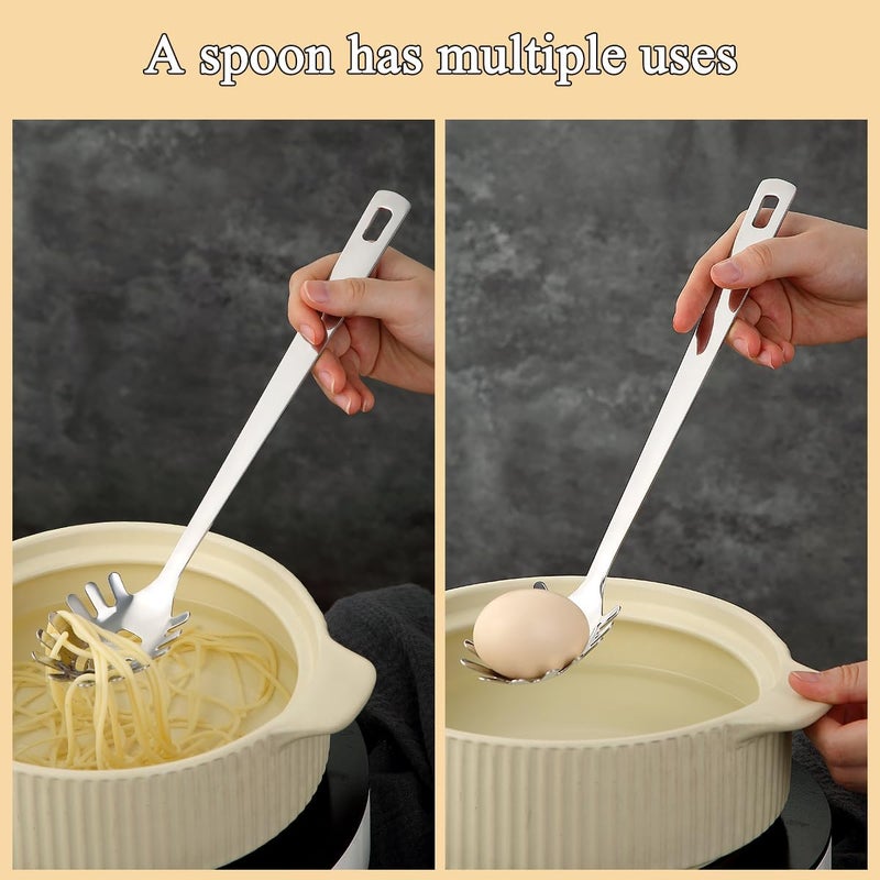 ReaNea Spaghetti Spoon, Pasta Server, Stainless Steel Pasta Spoon with Teeth, One-Piece Metal Pasta Fork, Noddle Fork Kitchen Utensils, Heat Resistant, Dishwasher Safe, Easy to Clean - Image 4
