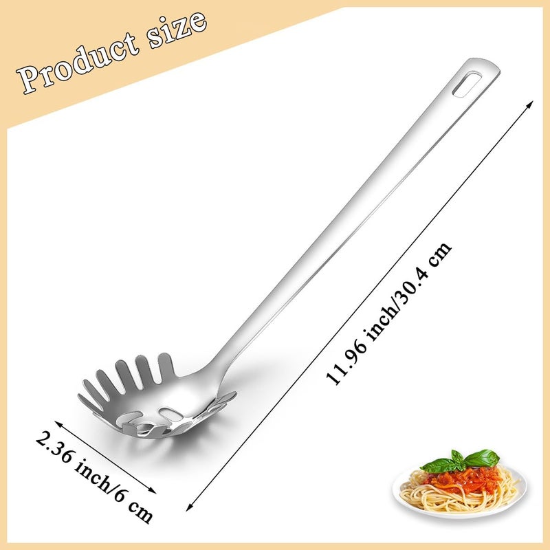 ReaNea Spaghetti Spoon, Pasta Server, Stainless Steel Pasta Spoon with Teeth, One-Piece Metal Pasta Fork, Noddle Fork Kitchen Utensils, Heat Resistant, Dishwasher Safe, Easy to Clean - Image 2