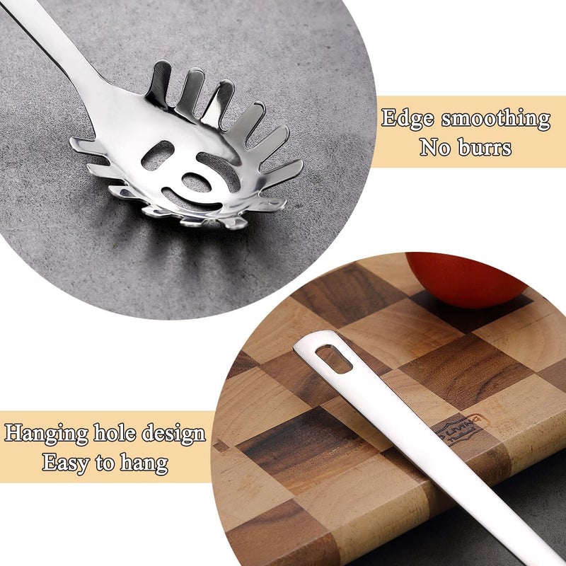 ReaNea Spaghetti Spoon, Pasta Server, Stainless Steel Pasta Spoon with Teeth, One-Piece Metal Pasta Fork, Noddle Fork Kitchen Utensils, Heat Resistant, Dishwasher Safe, Easy to Clean - Image 5