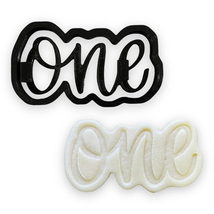 ONE WORD OUTLINE COOKIE CUTTER WITH CURSIVE SCRIPT ONE STAMP IMPRESSION 4 INCH