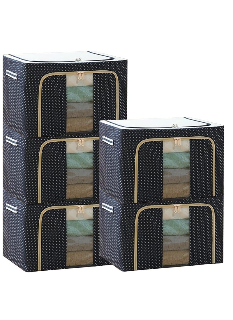 FLEXI MADHAV - Flexi Madhav Clothes Organiser For Wardrobe 66 Liter Large Storage Box For Clothes Foldable Steel Frame Wardrobe Organizer Cloth Box With Zipper With Handle Organizer 66 Ltr Pack of 5 - Image 1