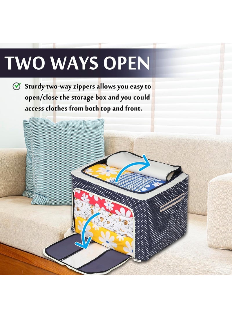 FLEXI MADHAV - Flexi Madhav Clothes Organiser For Wardrobe 66 Liter Large Storage Box For Clothes Foldable Steel Frame Wardrobe Organizer Cloth Box With Zipper With Handle Organizer 66 Ltr Pack of 5 - Image 1