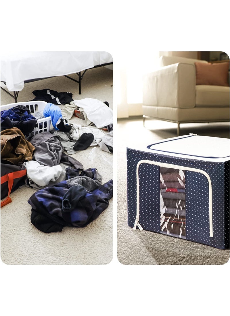 FLEXI MADHAV - Flexi Madhav Clothes Organiser For Wardrobe 66 Liter Large Storage Box For Clothes Foldable Steel Frame Wardrobe Organizer Cloth Box With Zipper With Handle Organizer 66 Ltr Pack of 5 - Image 1