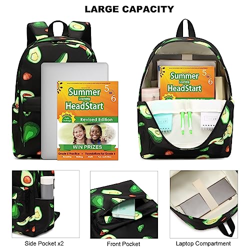 Dezcrab Avocado Kids Backpack for Girls Teens School Bags Bookbags Set with Lunch Bag Pencil Case - Image 3
