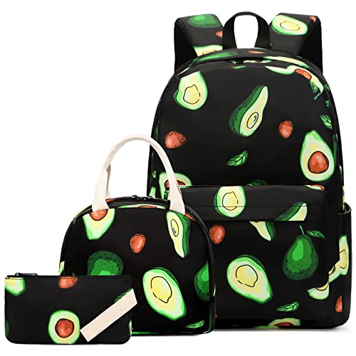 Dezcrab Avocado Kids Backpack for Girls Teens School Bags Bookbags Set with Lunch Bag Pencil Case - Image 1