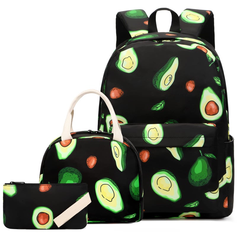Dezcrab Avocado Kids Backpack for Girls Teens School Bags Bookbags Set with Lunch Bag Pencil Case - Image 2