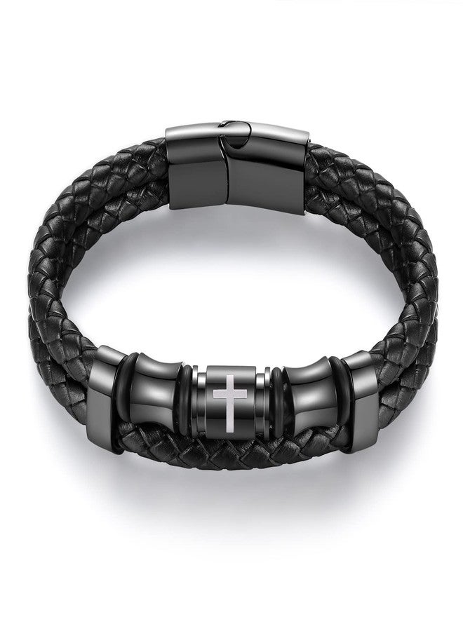 ASUWISH Bible Verse Cross Bracelets for Men Multi-Layer Braided Leather Bracelet Cuff Bangle for Men(PHBB) - Image 1