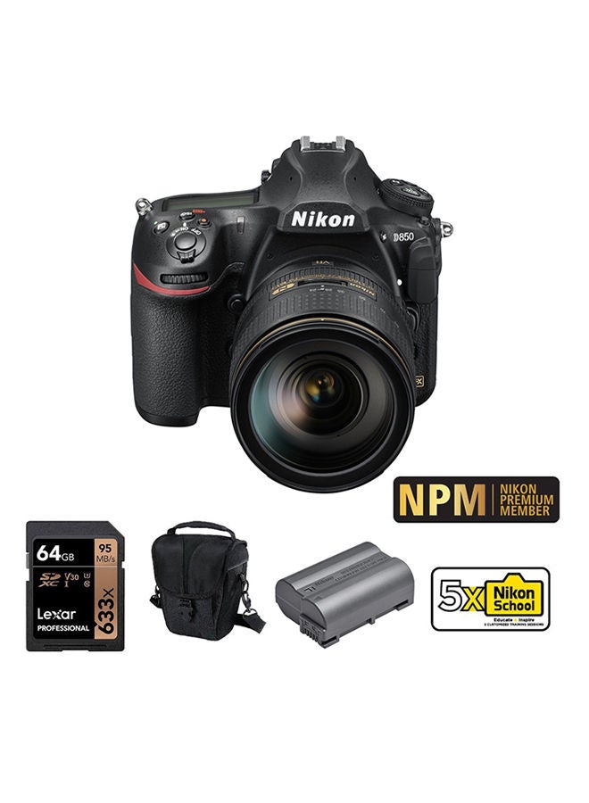 Nikon D850 DSLR Camera With 24-120mm F/4 Lens + EN-EL15B  Battery + Case + 64 GB Card + Nikon Premium Membership + 5 X Nikon School Black - Image 1