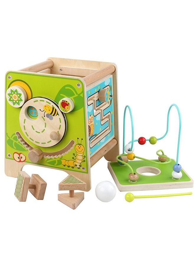 BAYBEE 5 In 1 Wooden Activity Cube For Kids Educational Baby Toy With Bead Maze Shape Color Sorter Xylophone For Toddlers Montessori Learning Preschool Activity Cube Toys For Boys Girls 1+Years  - Image 2
