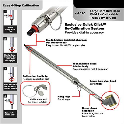 Milton s-982C Calibratable Tire Pressure Service Gauge, Large Bore Dual Chuck, 10-160 PSI - Image 3