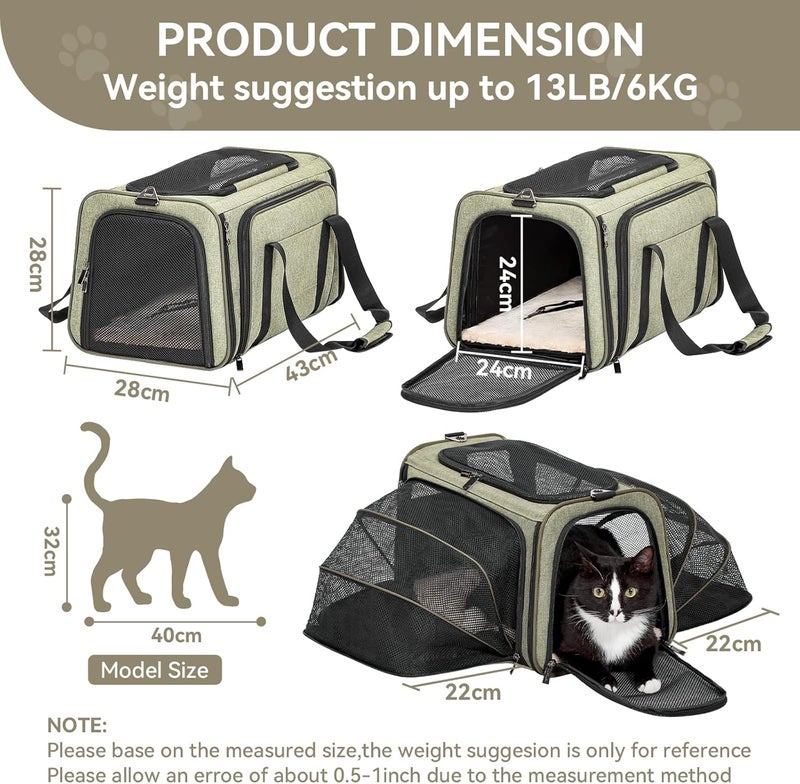Petsfit Cat Carrier, Expandable Pet Carrier,Two Sides Comfortable Foldable Carrier with Fleece Mat, Top Open Dog Carrier.Green - Image 4
