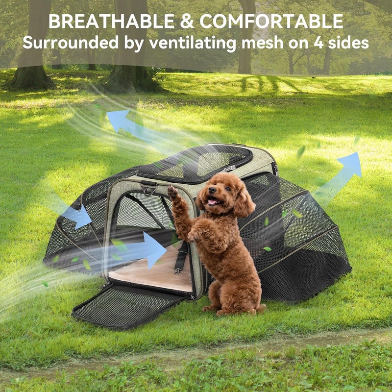 Petsfit Cat Carrier, Expandable Pet Carrier,Two Sides Comfortable Foldable Carrier with Fleece Mat, Top Open Dog Carrier.Green - Image 3
