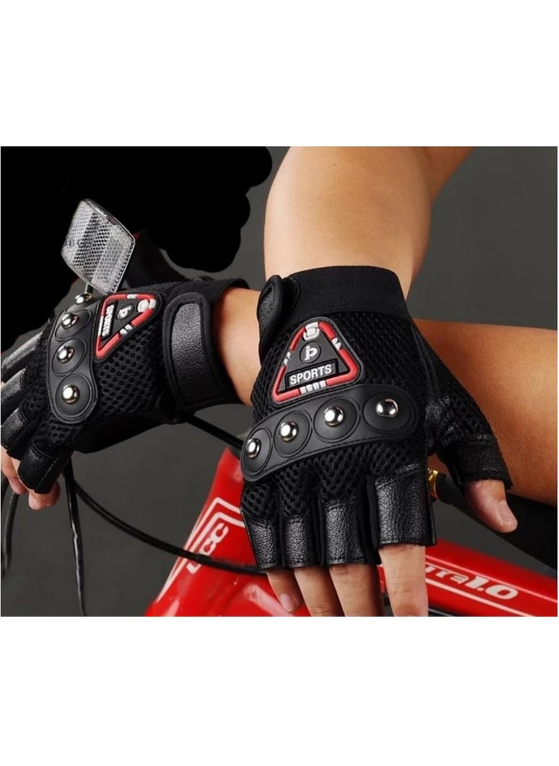 Generic Leather Half Fingers Gloves For Sports activities And Motorcycle - Black color  - Image 2