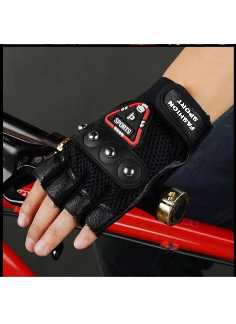 Generic Leather Half Fingers Gloves For Sports activities And Motorcycle - Black color  - Image 3