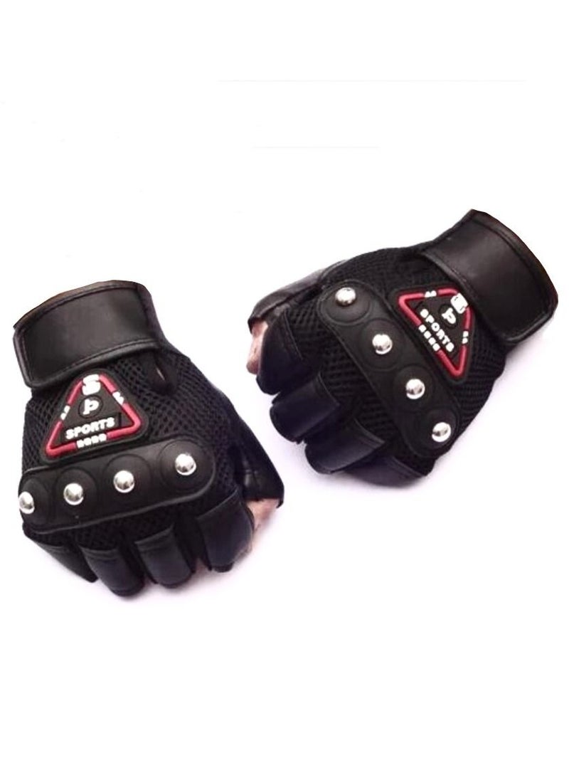 Generic Leather Half Fingers Gloves For Sports activities And Motorcycle - Black color  - Image 1