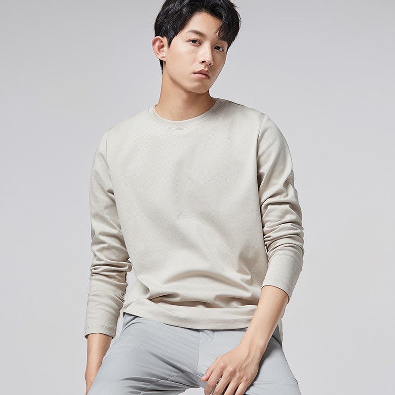 [Liquid Ammonia Technology] Mercerized Cotton Bottoming Men'S Long Sleeve Simple Trend T-Shirt 2025 High-Grade White Top - Image 1