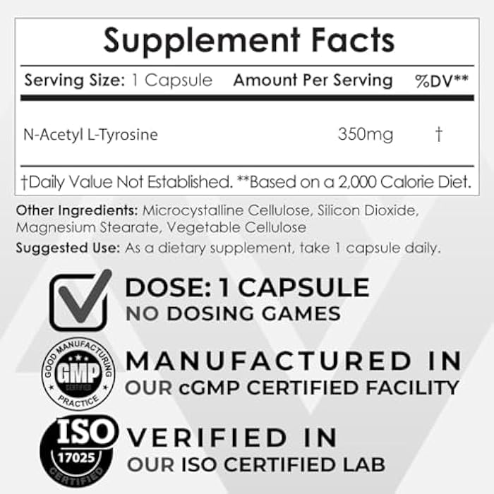 Nootropics Depot N-Acetyl L-Tyrosine Capsules | 350mg | 120 Count | NALT | Amino Acid Supplement | Natural Supplement | Supports Memory, Learning, Focus, Healthy Stress Levels - Image 2