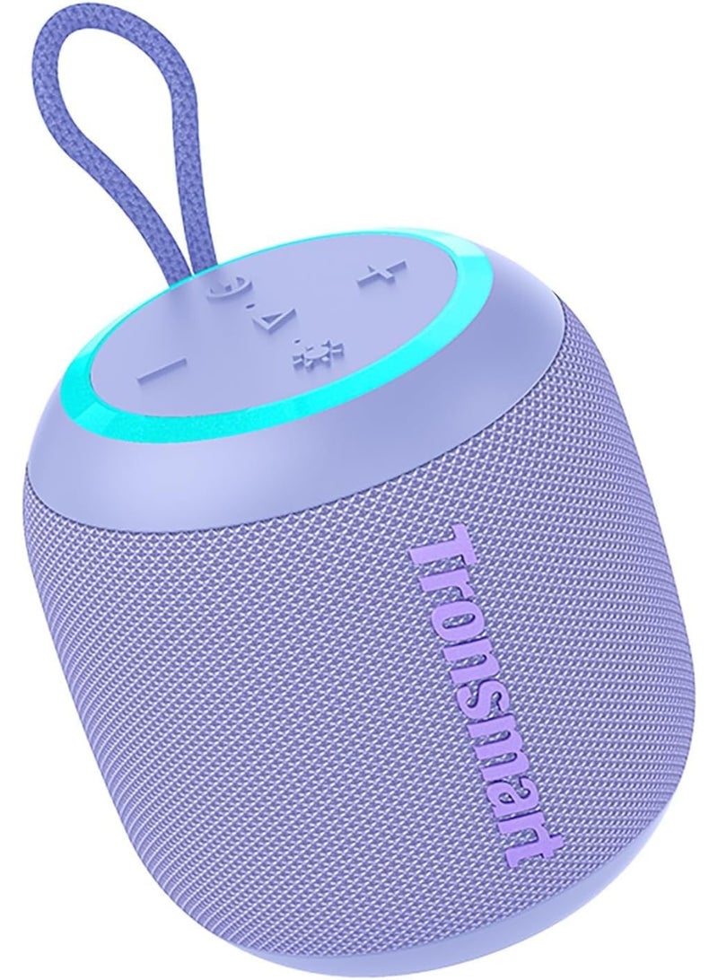 ترونسمارت Tronsmart T7 Mini سماعة بلوتوث محمولة صغيرة، 15 واط، Bluetooth 5.3، صوت ستيريو 360°، تشغيل حتى 18 ساعة، مقاومة للماء IPX7، إضاءة، بنفسجي - Image 4